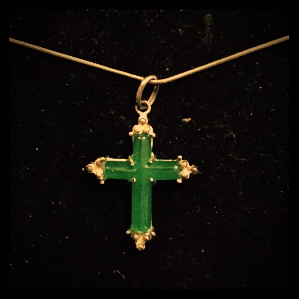 COPY - Jade and silver cross necklace.